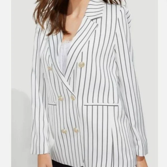 Generation Love Womens White Pinstripe Leighton Satin Blazer - Picture 2 of 12